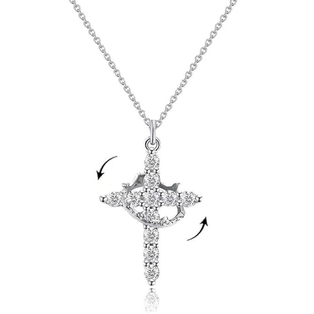 RadiantFaith™ Rotating Crystal Cross Necklace – Sparkling Diamond-Cut Pendant for Women