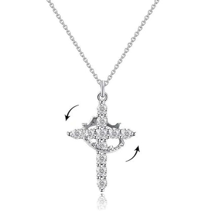 RadiantFaith™ Rotating Crystal Cross Necklace – Sparkling Diamond-Cut Pendant for Women