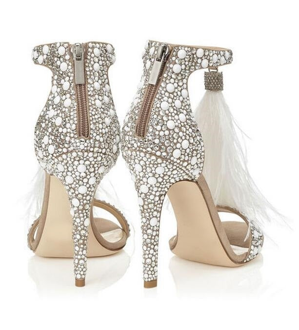 Feathered Sandals High Heels